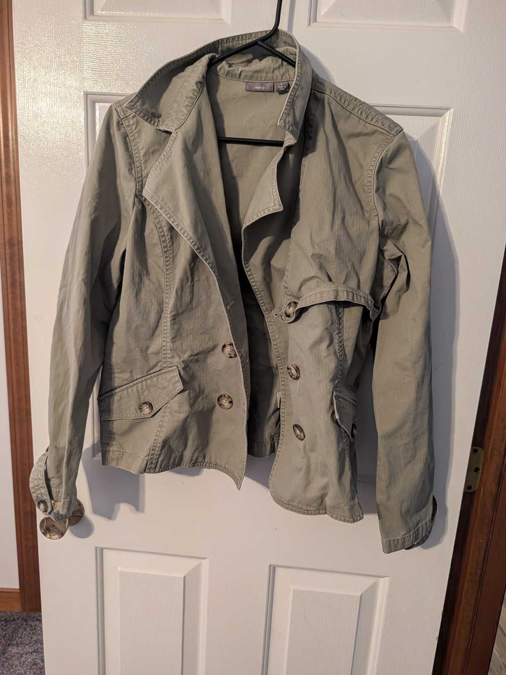 Apt 9 100% Cotton Double Breasted Cropped Trench Utility Jacket Sage Olive Green